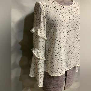 Lush polka‎ dot blouse with double fringed bell sleeves. Size small
